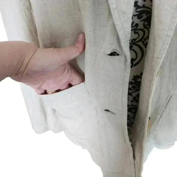 Black Tape Linen Blazer Neutral Coastal Elevated Basic Linen Womens Small Stone - Picture 6 of 16